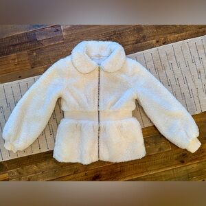 Janie and Jack - Girls Cream Collared Sherpa Jacket - Size 7/8